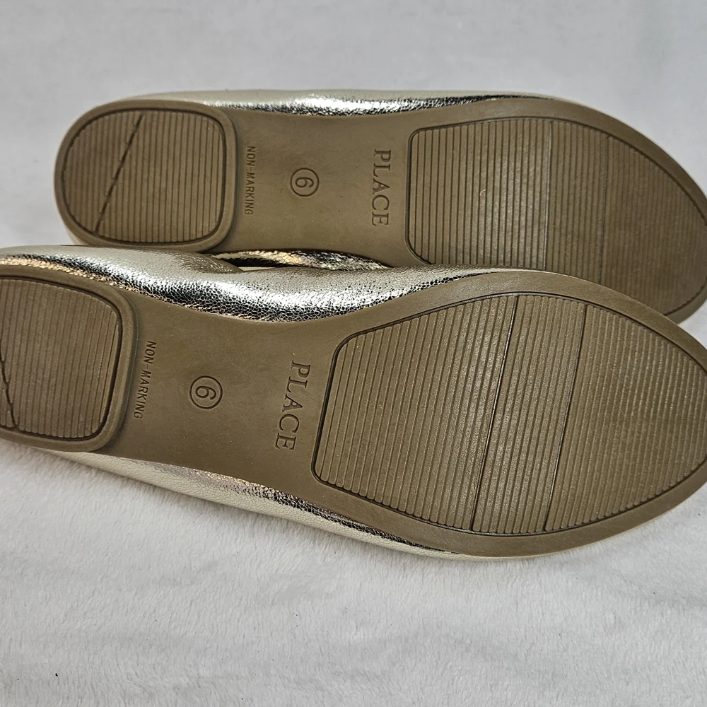 The Children’s Place Girls Ballet Flats Gold Bow Slip-On Shoes Youth 6 NEW